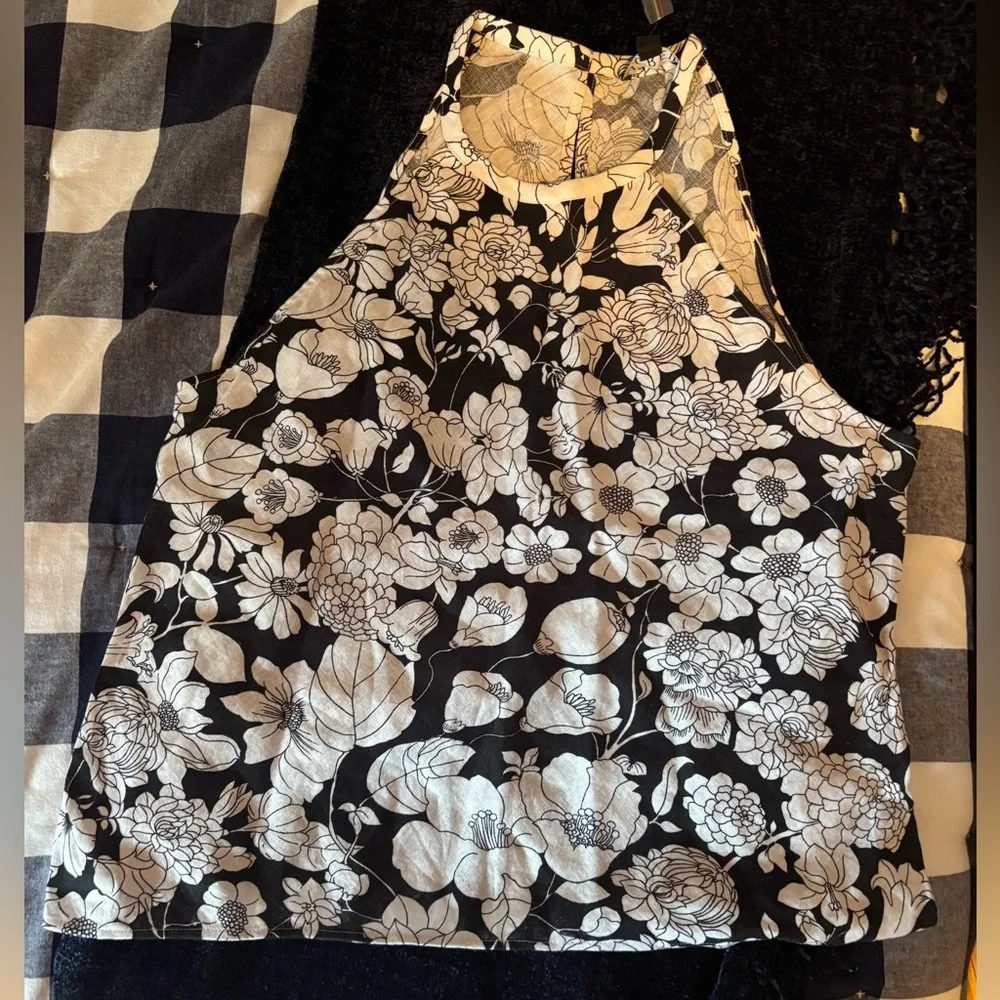 J. Crew Black and White Floral Halter Camisole